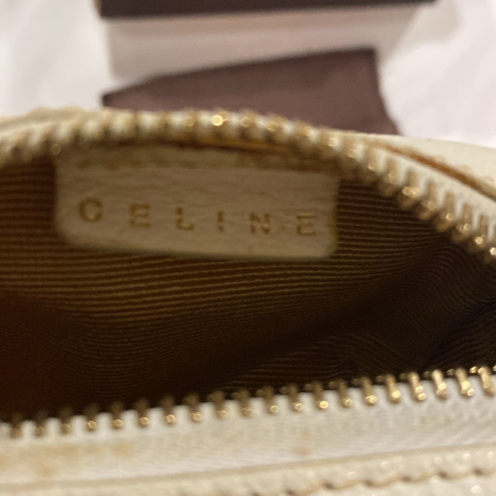 Celine Cream Leather Triomphe Logo Coin Pouch with Gold Hardware - Picture 4 of 10